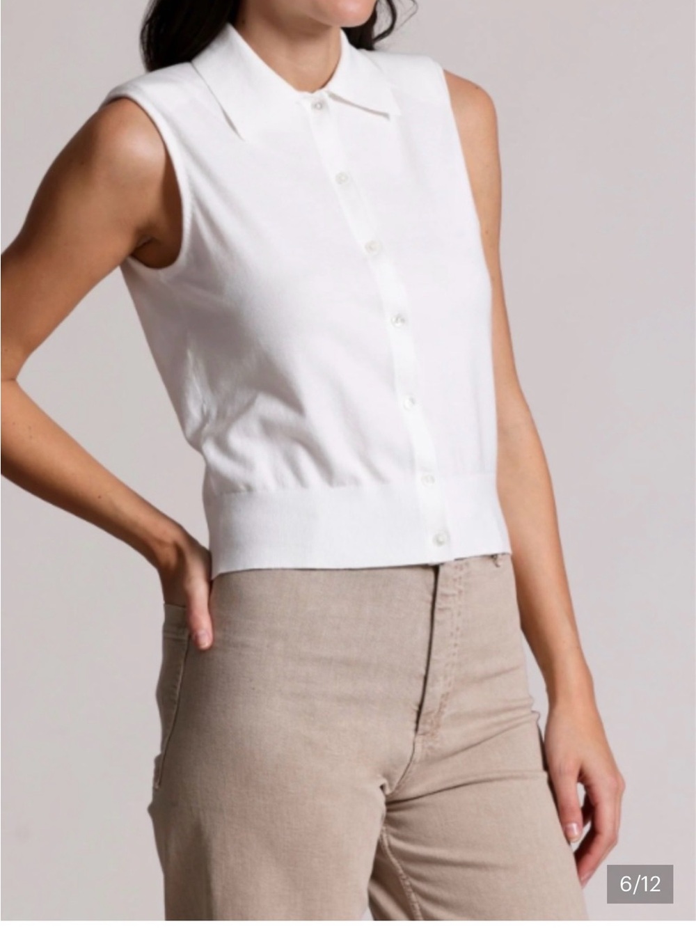 Minnie Rose Cream Button-Front Polo Knit Top - Picture 7 of 9